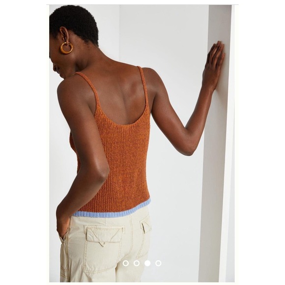 Anthropologie Pilcro Easy Breezy Knit Brown Blue Trim Cami Tank Top Women Sz M - Picture 2 of 15